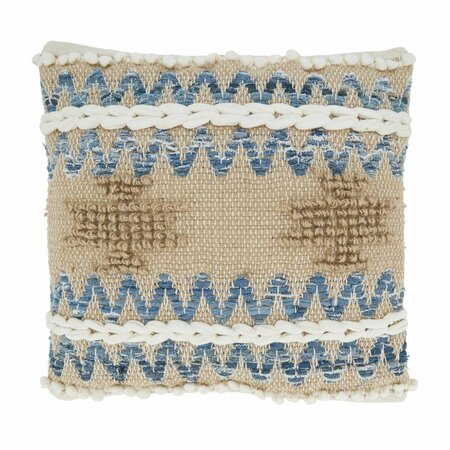 VECINDARIO 18 in. Multi Texture Chindi Square Throw Pillow with Down Filling, Natural VE2487933